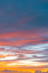 Golden orange sunset with twilight clouds reflecting warm evening tones across the sky.