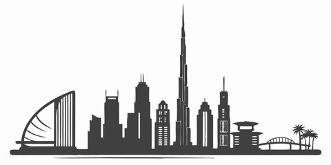 Black and White Dubai Skyline Silhouette &ndash; Iconic Cityscape Illustration