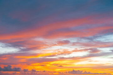 Sunset magic with bold orange hues lighting up twilight clouds in a colorful sky.