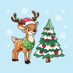reindeer with christmas tree