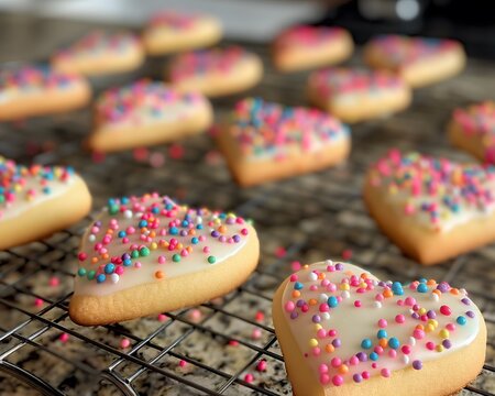 Heart-shaped Cookies with Sprinkles