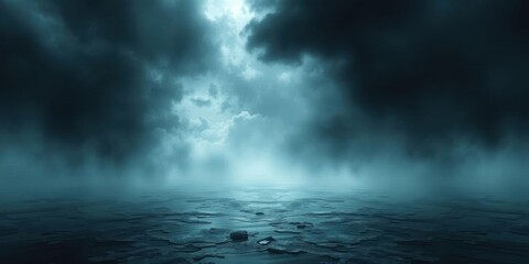 Fototapeta premium Dramatic Dark Clouds over Foggy Sea Mystical Landscape
