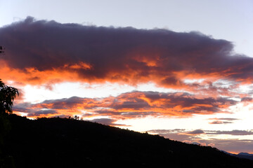 Sunset background. Dramatic majestic sunset landscape. Sky with clouds in the background of the light of the dawn sky. Sunset with clouds in various shapes. costa rica
