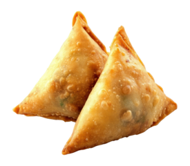 PNG 2 pieces of indian samosa pastry food traditional.