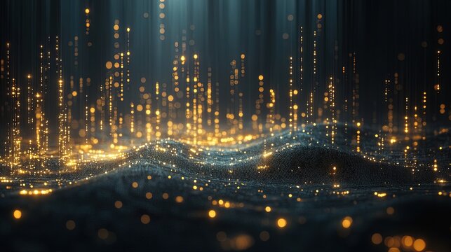 A futuristic scatter plot with glowing points, representing advanced business analytics