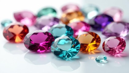 Collection of vibrant gemstones on white background for jewelry design, sapphires, emeralds, banner