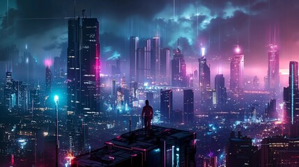 Futuristic Cyberpunk City at Night