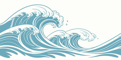 Ocean Waves Illustration Blue Water Design for Print and Web