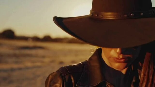Sunset cowgirl with intense gaze