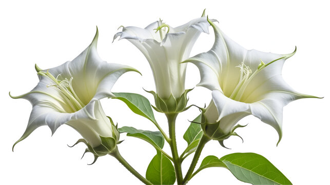 Datura stramonium, known by the common names thorn apple, jimsonweed (jimson weed) or devil's snare.  Isolated on white background.