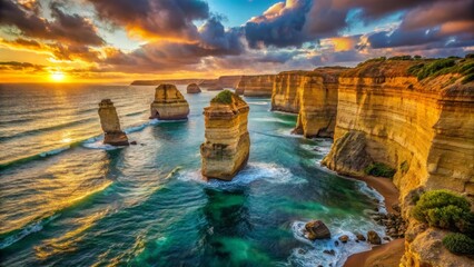 Coastal Cliffs and Ocean at Sunset