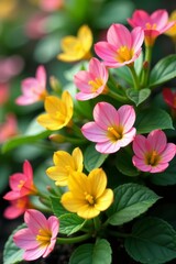 Obraz premium Colorful creeper with spring flowers blooming in vibrant shades of pink, yellow, and white, spring, isolated, flowers