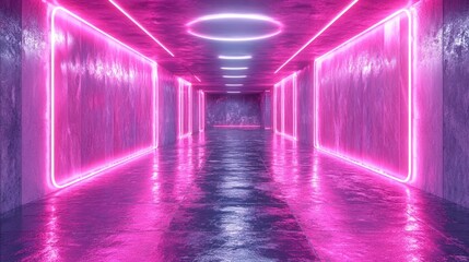 Fototapeta premium Neon Pink Corridor: Futuristic Cyberpunk Tunnel