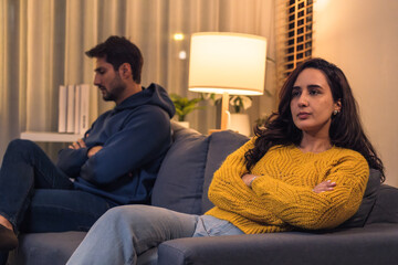 Angry hispaniccouple having relationship conflict and communication problem at home