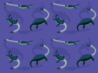 Naklejka premium Sea Dinosaur Microcleidus Cute Cartoon Character Seamless Wallpaper Background