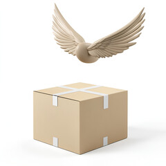 Flying Delivery Concept with Cardboard Box and Wings 