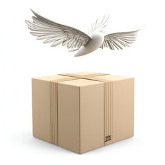 Flying Delivery Concept with Cardboard Box and Wings 
