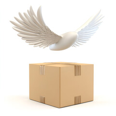 Flying Delivery Concept with Cardboard Box and Wings 