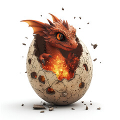 Baby Fire Dragon Hatching from Cracked Egg with Explosive Energy