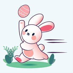 Cute bunny illustration, pastel rabbit with Easter eggs and grass, festive spring scene for Easter celebration, perfect for greeting cards, kids’ crafts, party invitations, or seasonal decor.