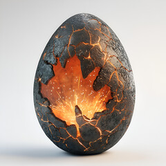 Glowing Cracked Stone Egg with Maple Leaf Symbol