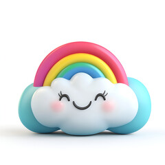Smiling Cartoon Cloud with Rainbow on White Background