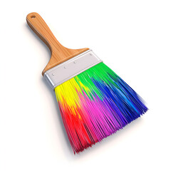 Colorful Paint Brush with Rainbow Bristles on White Background