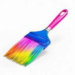 Colorful Paint Brush with Rainbow Bristles on White Background