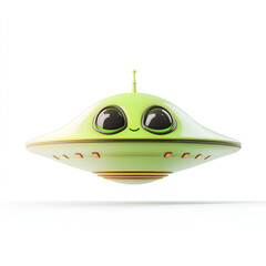 Cute Cartoon UFO with Smiling Face Isolated on White Background

