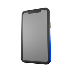 3D model of a sleek modern smartphone with black and blue tones.