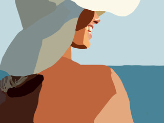 A woman with a hat by beach