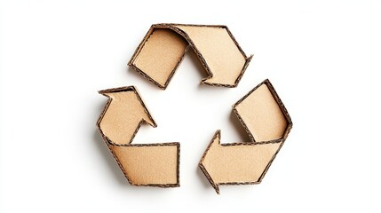 Cardboard recycling symbol isolated on white background. Generative AI.