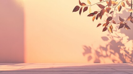 Elegant Shadow Play of Leaves on Soft Orange Wall Background