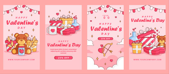 Valentine’s Day Social Media Story Set with Cute Bears and Love Elements