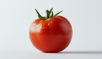Fresh Red Tomato With Water Droplets On A Light Background