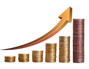 The company's graph is on the rise, profitable growth of financial markets, isolated on transparent background