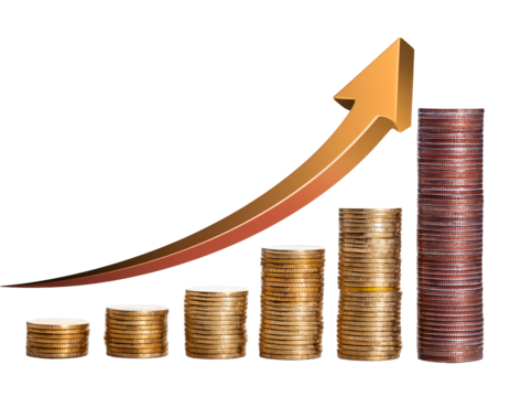 The company's graph is on the rise, profitable growth of financial markets, isolated on transparent background