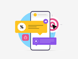 Messenger marketing for direct brand communication, driving customer engagement and digital growth through personalized chat. Messenger marketing strategies for brands vector illustration and icons