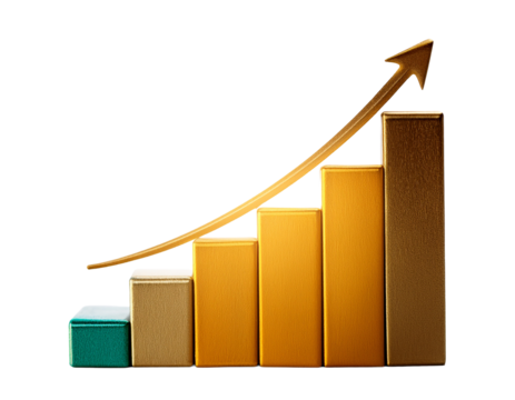 The company's graph is on the rise, profitable growth of financial markets, isolated on transparent background