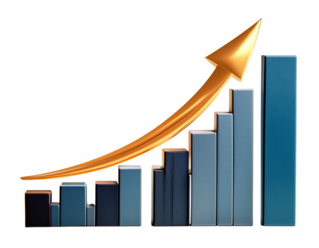 The company's graph is on the rise, profitable growth of financial markets, isolated on transparent background