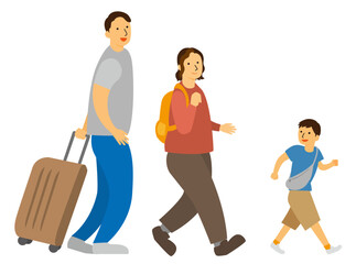 子連れのアジア人観光客家族3人