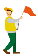 旗を持ったツアーガイド男性