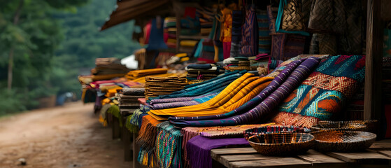Vibrant Handwoven Textiles at a Rural Market
