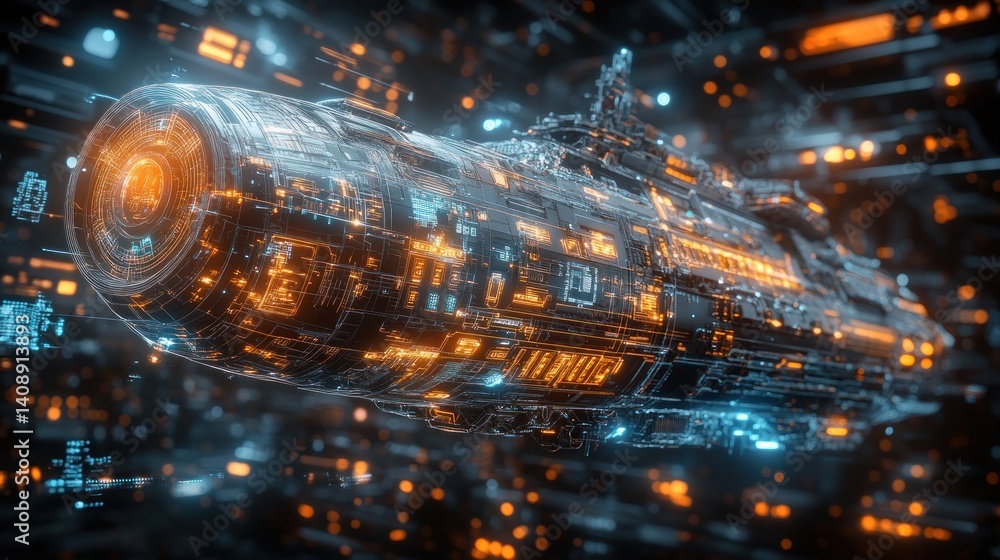 Poster futuristic spaceship: a 3d render of a high-tech vessel