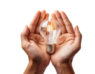 Hands holding solution ideas, isolated on transparent background