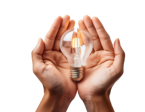 Hands holding solution ideas, isolated on transparent background