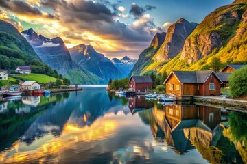 Fototapeta premium Serene Mountain Lake Reflection at Sunset