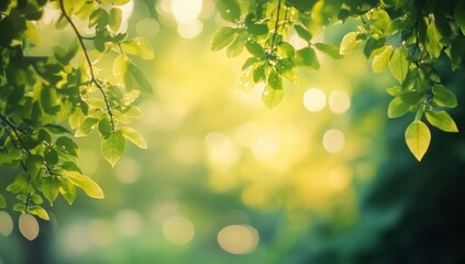 Obraz premium Sunlit Green Leaves: A Serene Nature Escape
