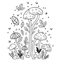 Obraz premium Enchanted Forest: Hand-Drawn Mushroom Illustration