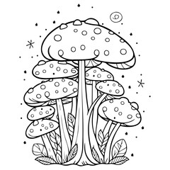 Enchanted Forest: Detailed Mushroom Line Art Design